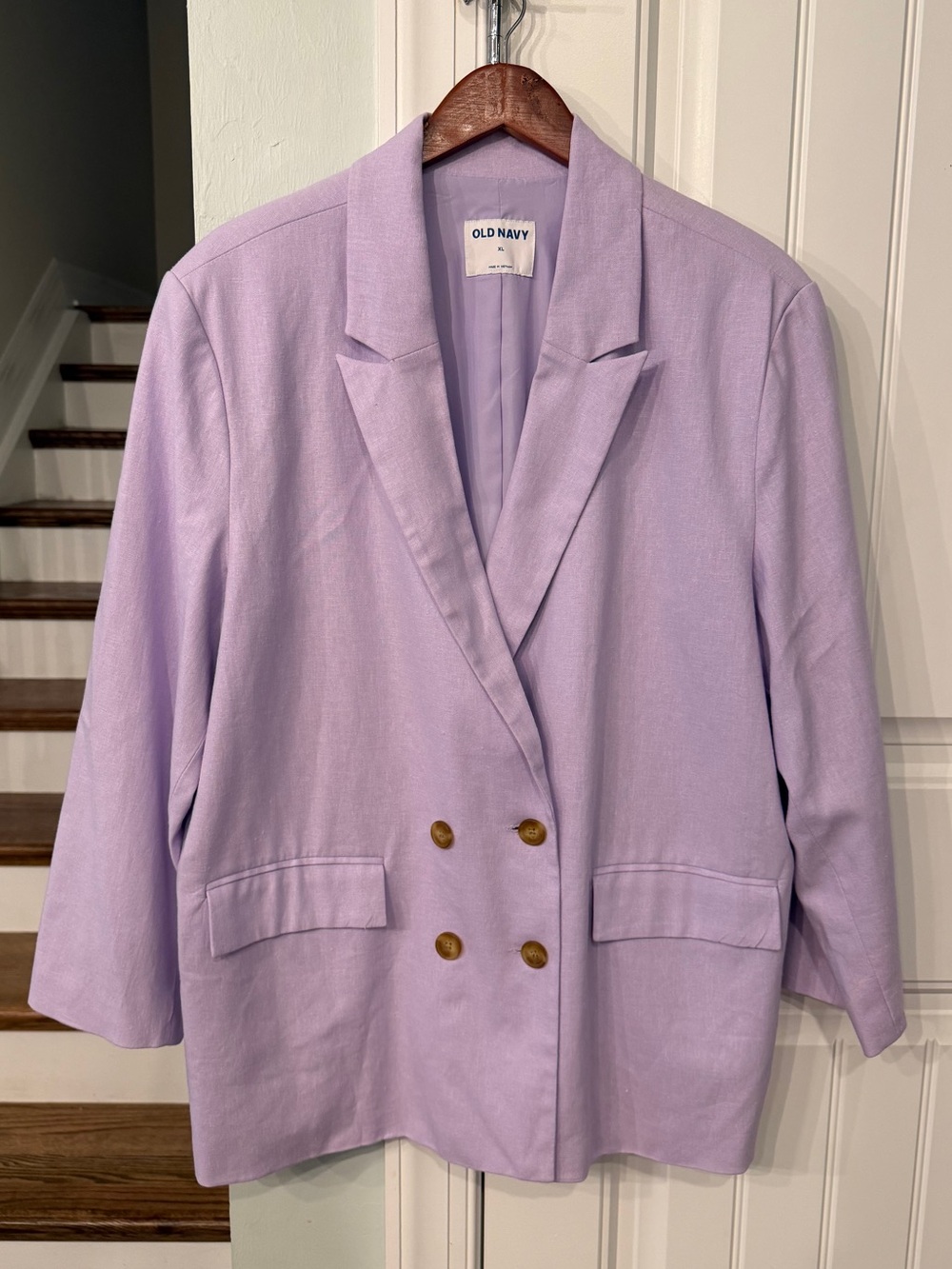 Old Navy Linen Blend Blazer XL Lavender Purple Double Breasted Jacket